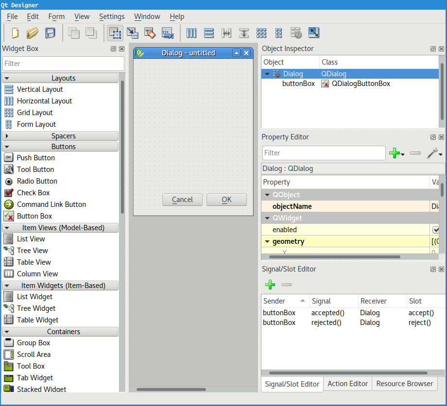 The main window of Qt Designer. The main window of Qt
Designer.